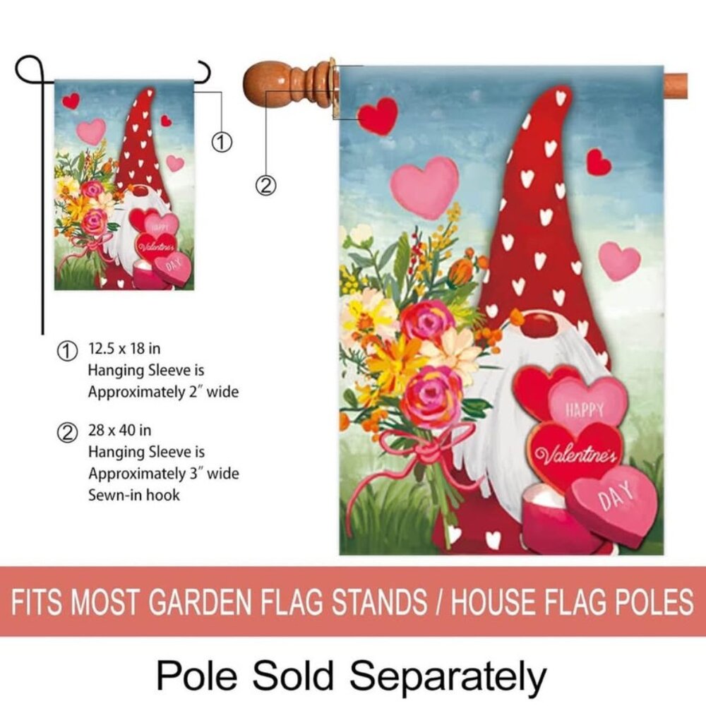 🎯Charming Valentine's Gnome Garden Flag